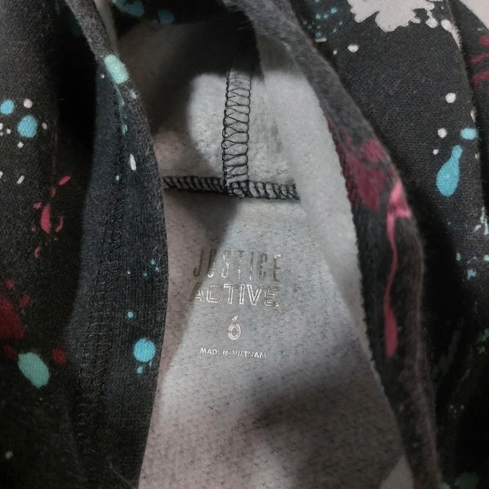 Justice Active Black Paint Splatter Hoodie Size 6